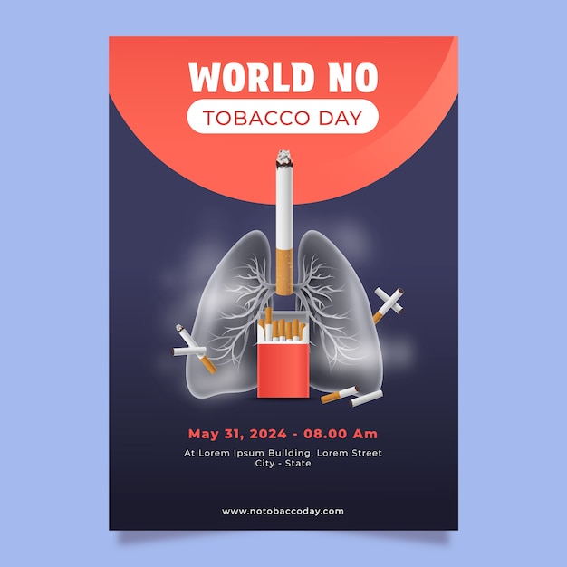 Free vector realistic no tobacco day vertical poster template