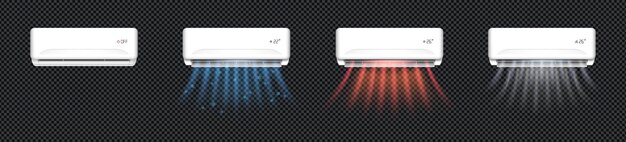 Free Vector realistic off and on air conditioners set isolated on transparent background vector illustration