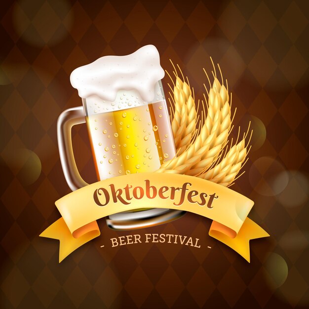 Realistic oktoberfest banner with pint of beer