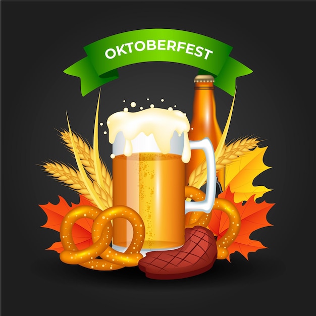 Realistic oktoberfest food and beer illustration