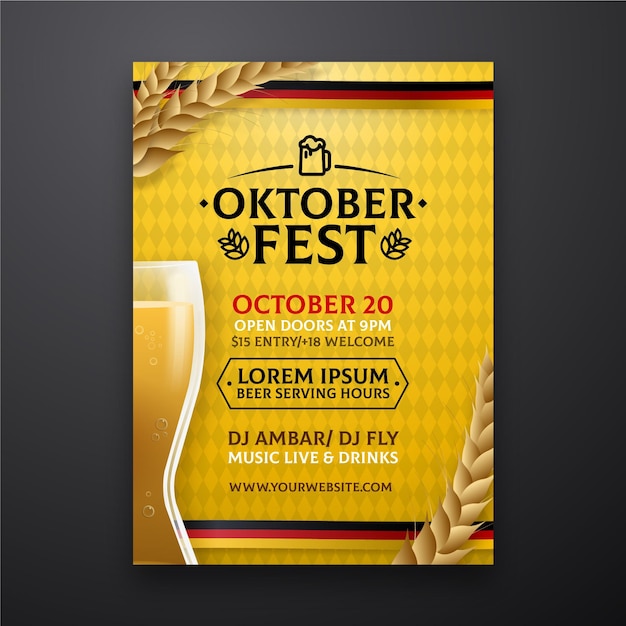 Realistic oktoberfest poster with beer glass