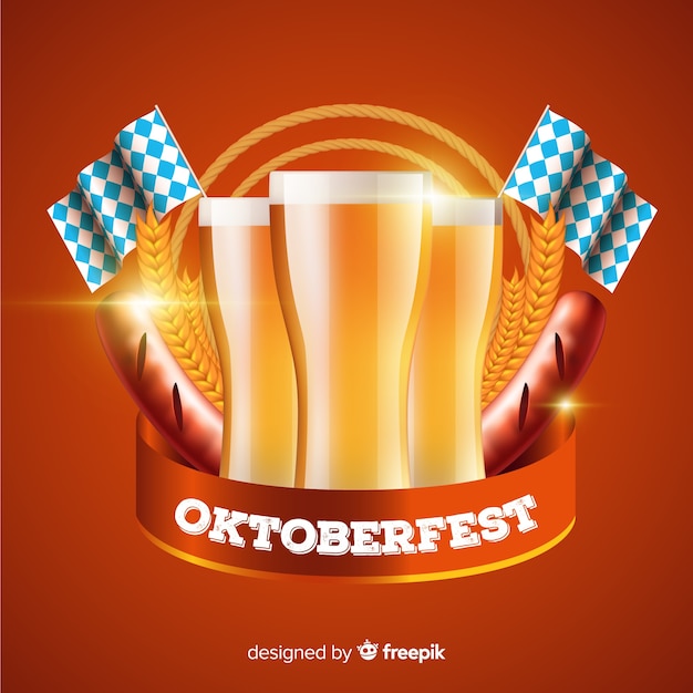 Free Vector realistic oktoberfest with beer background