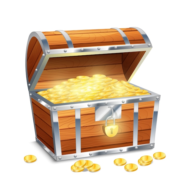 Free Vector realistic old style pirate treasure chest 