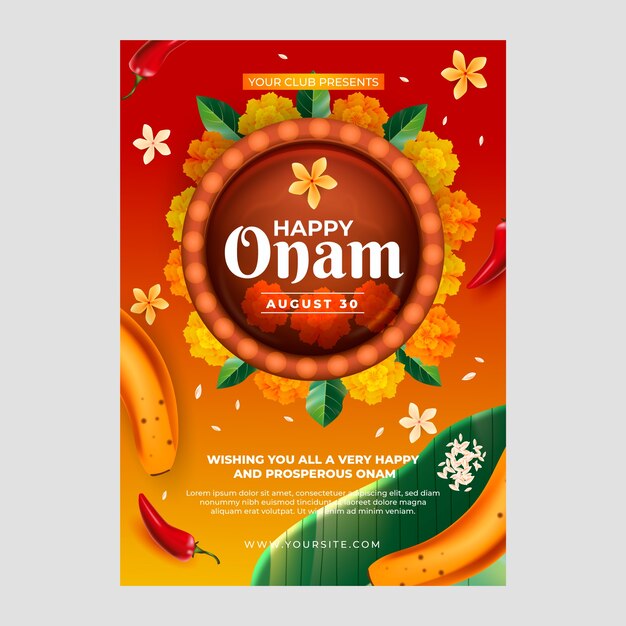 Realistic onam vertical poster template