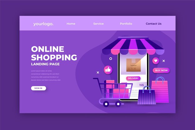 Realistic online shopping landing page