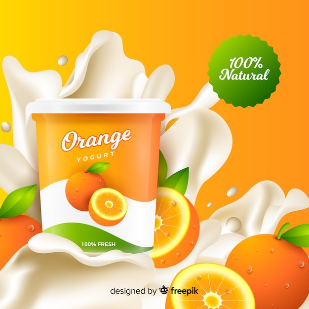 Free Vector realistic orange yogurt advertisement