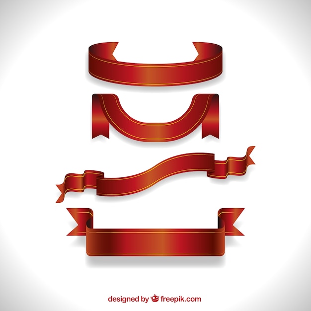 Free vector realistic pack of four red ribbons