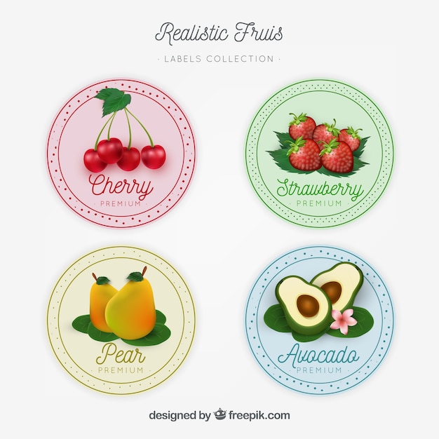 Realistic pack of round fruit labels