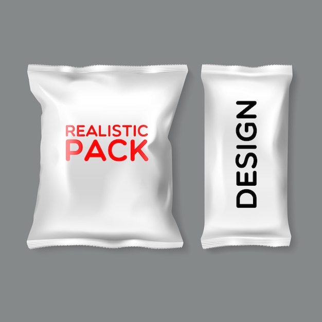 Realistic pack templates in different shape and size on grey background 