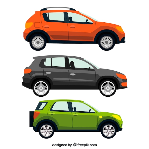 Realistic pack of three automobiles