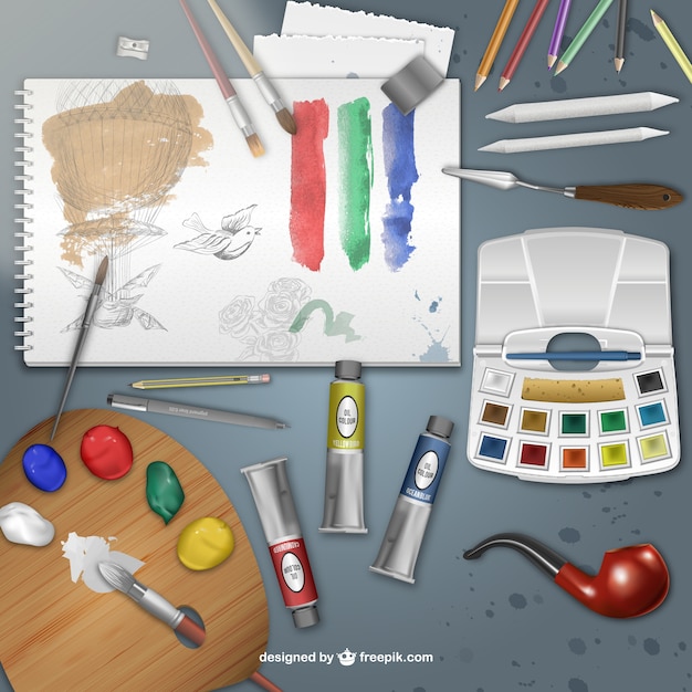 Free Vector realistic painter desk