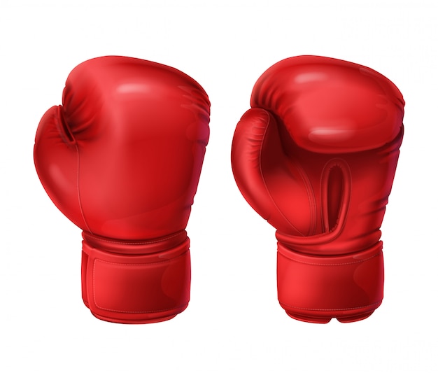 Realistic pairs of red boxing gloves