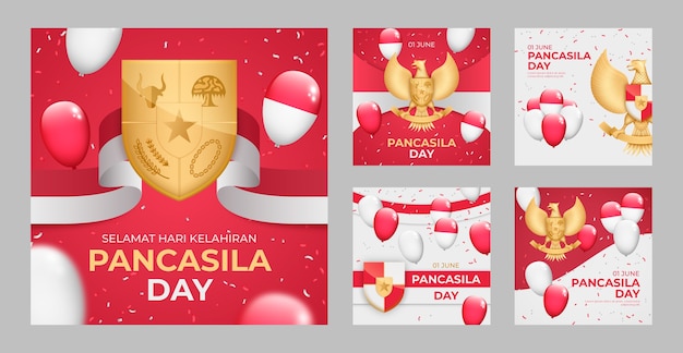 Free vector realistic pancasila day instagram posts collection