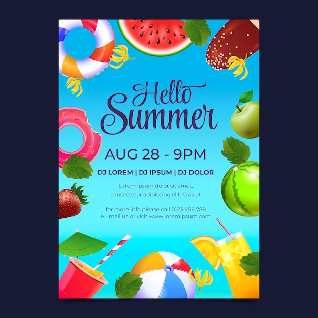 Realistic party invitation template for summer season