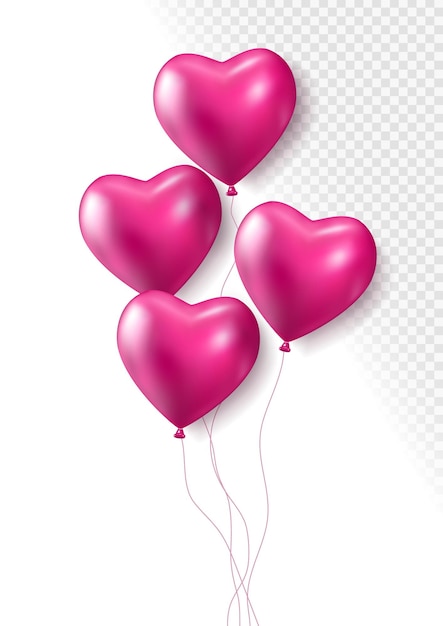 Free Vector realistic pink 3d heart balloons isolated on transparent background air balloons vector balloon