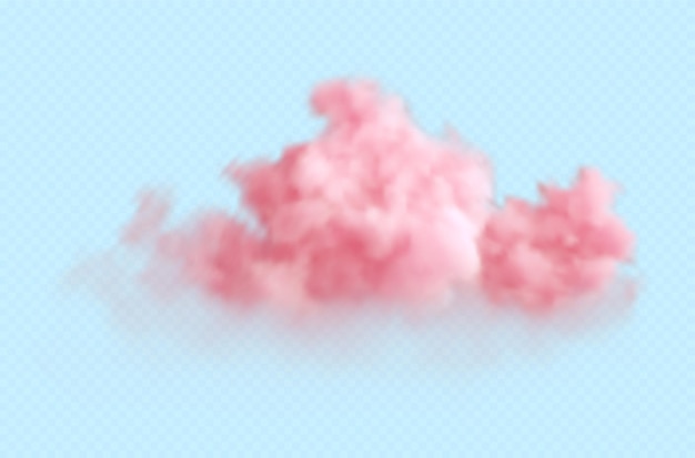 Realistic pink fluffy cloud isolated on transparent blue