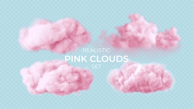 Free Vector realistic pink fluffy clouds set isolated on transparent