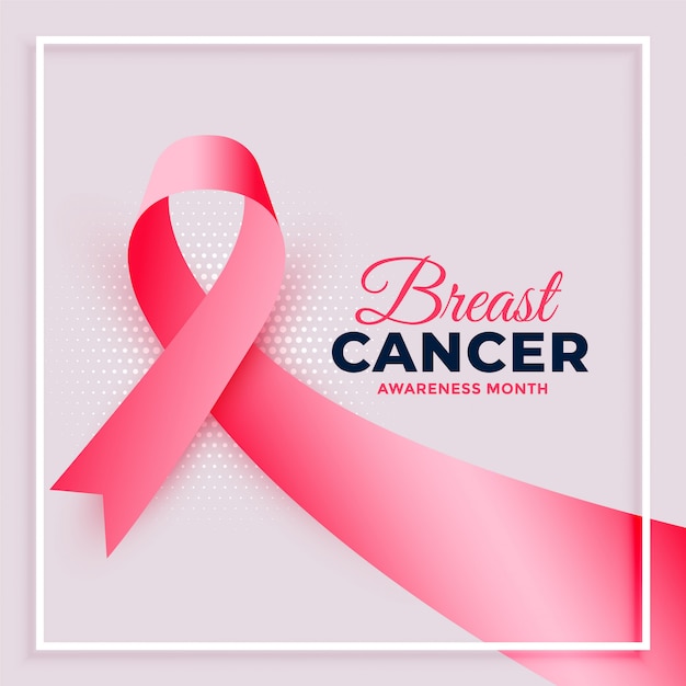 Realistic pink ribbon breast cancer awareness month poster