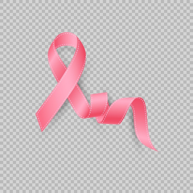 Free Vector realistic pink ribbon isolated on transparent background. breast cancer awareness month symbol, vector illustration