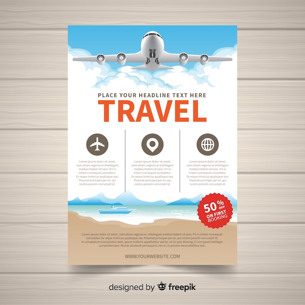 Free Vector realistic plane travel flyer template