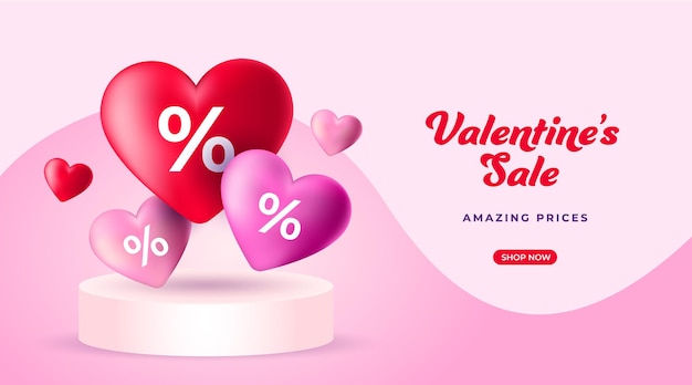 Realistic Podium Valetines Day Sale Banner Template