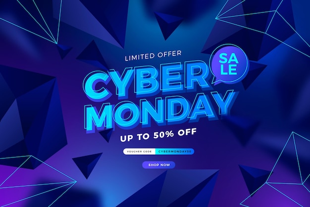 Realistic polygonal cyber monday background