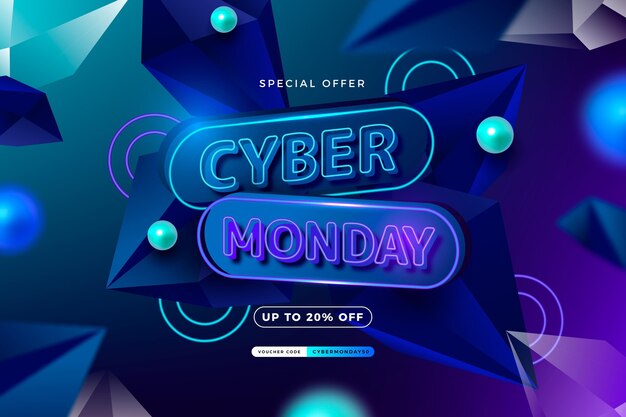 Realistic polygonal cyber monday background