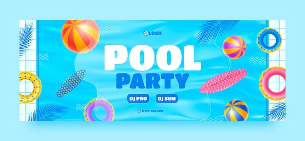 Free vector realistic pool party colorful facebook cover