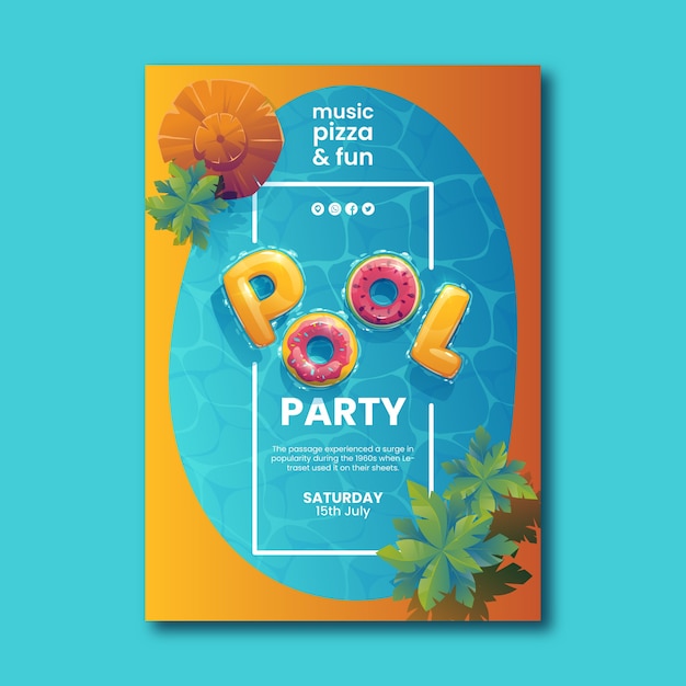 Free vector realistic pool party invitation template