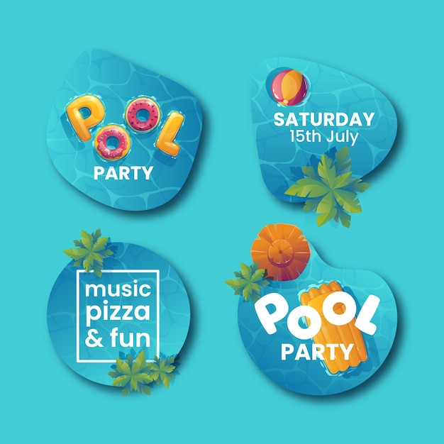 Realistic pool party labels template