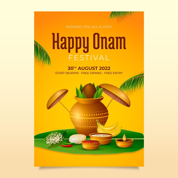 Realistic poster template for onam celebration