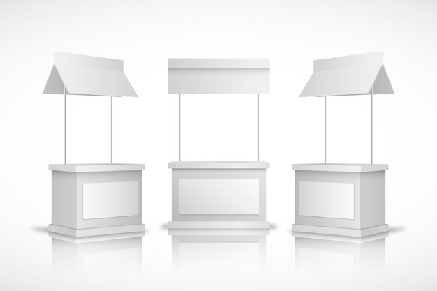 Realistic promotion counter table front view and side view