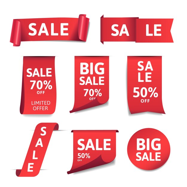 Realistic promotional sales label collection