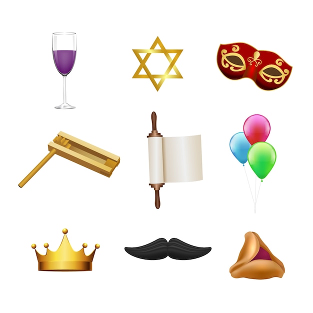 Free vector realistic purim elements collection