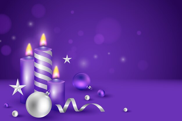 Realistic purple candles advent background