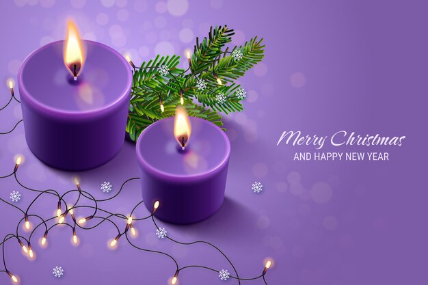 Realistic purple candles advent background