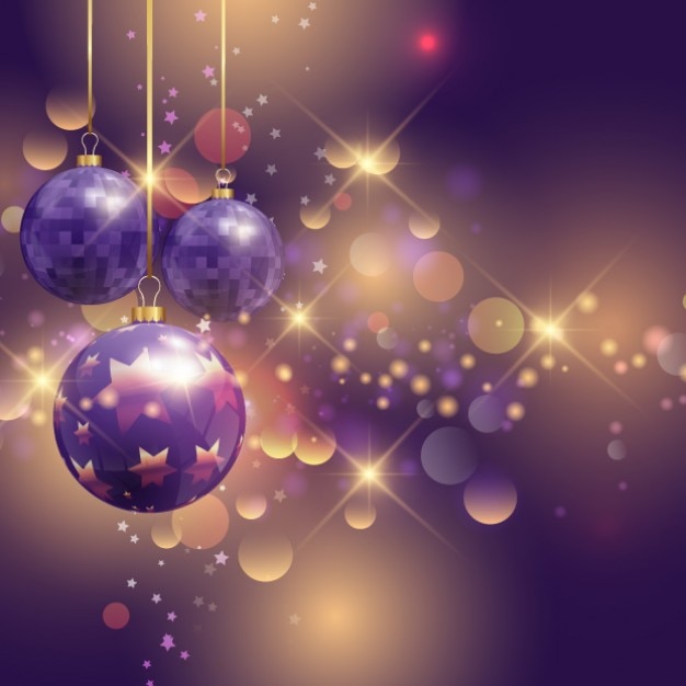 Free Vector realistic purple christmas balls on a bright backgound