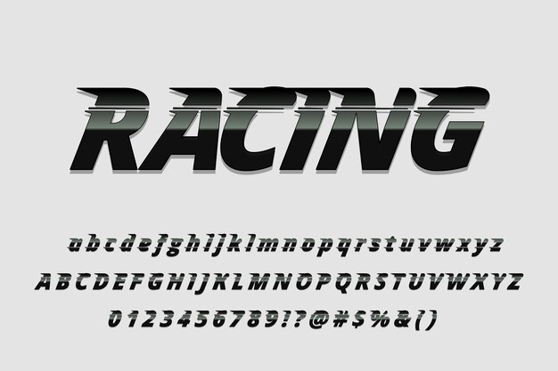 Realistic racing font alphabet