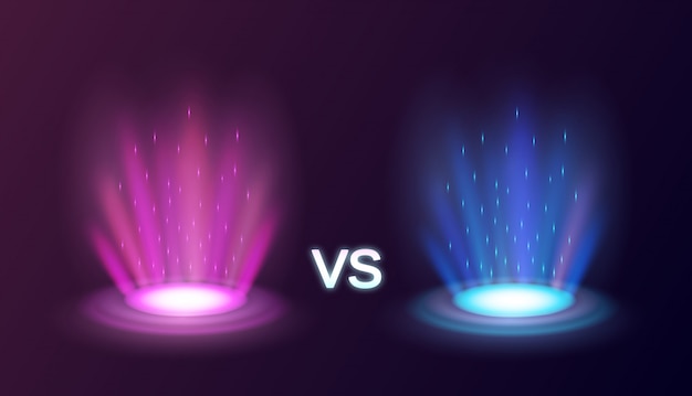 Realistic radiant magic portals pink vs blue with light effects on black background  illustration