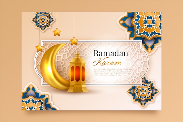 Realistic ramadan greeting card template