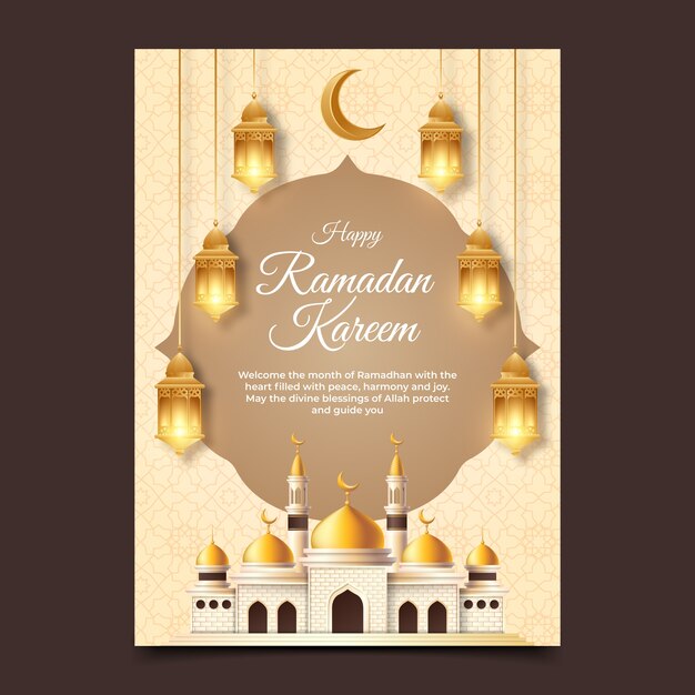 Realistic ramadan greeting card template