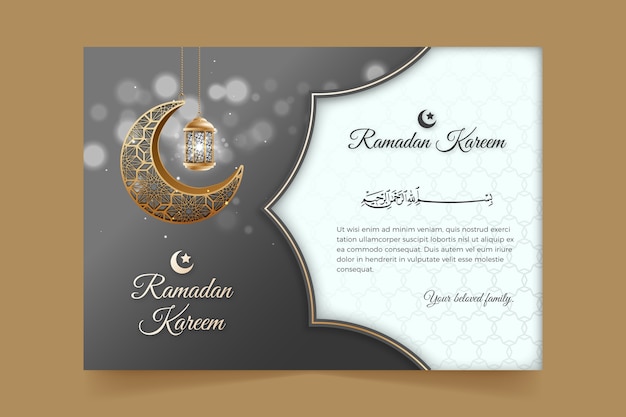 Realistic ramadan greeting card template