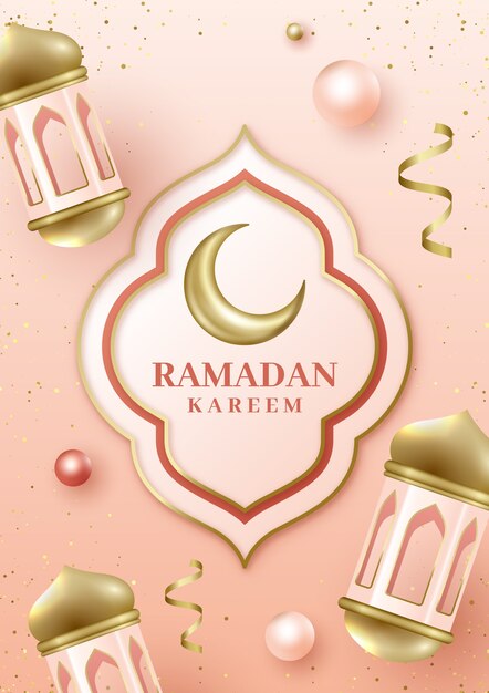 Realistic ramadan greeting card template