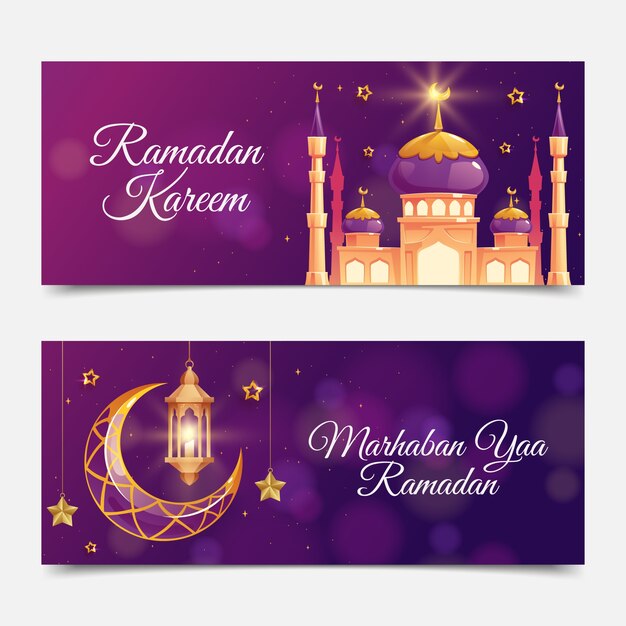 Realistic ramadan horizontal banner set