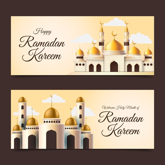 Realistic ramadan horizontal banners pack