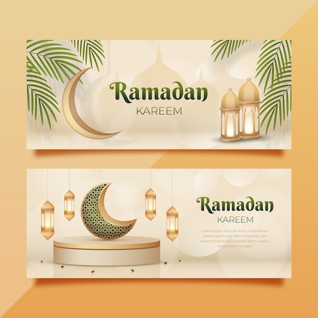 Realistic ramadan horizontal banners pack