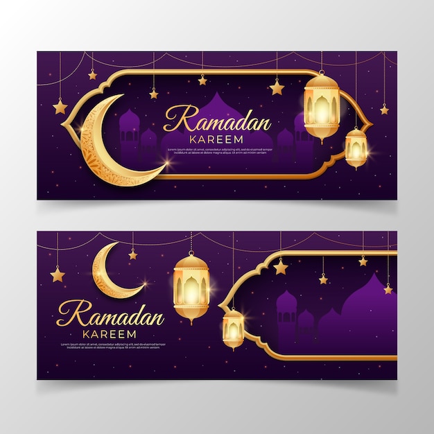 Realistic ramadan horizontal banners set