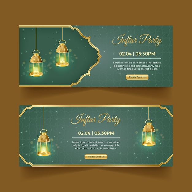 Realistic ramadan horizontal banners set