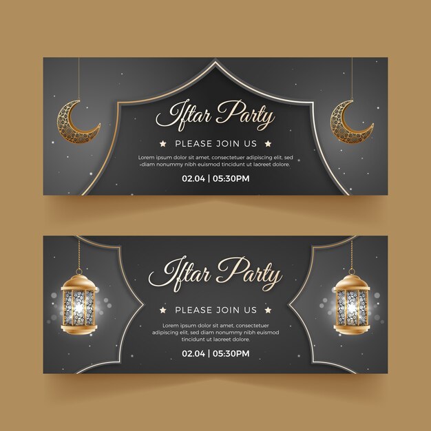 Realistic ramadan horizontal banners set