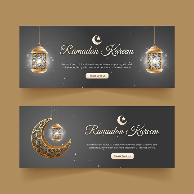 Realistic ramadan horizontal banners set